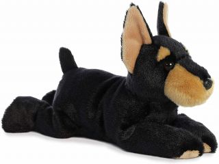 Aurora Flopsie Stuffed Plush Toy Doberman Puppy Dog Black Brown Pinscher