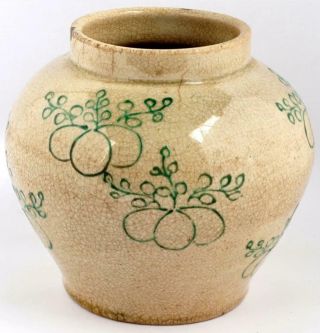 16th - 17th C Chinese Ming Dynasty Ge - type Crackle Glazed Jar with Green Enamel 2