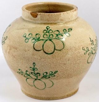 16th - 17th C Chinese Ming Dynasty Ge - type Crackle Glazed Jar with Green Enamel 3