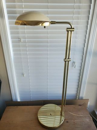 Unique Vintage Solid Brass Pharmacy Apothecary Floor Lamp Ceramic Dome Shade