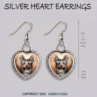 Yorkshire Terrier Puppy Yorkie - Heart Earrings Ornate Tibetan Silver