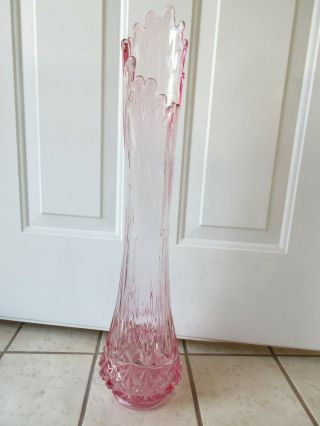 Vtg Pink Diamond Pattern Swung Vase Tall 27 1/4 " Mid Century Modern