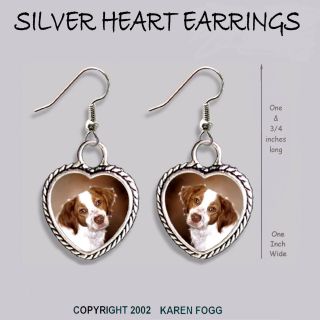 Brittany Spaniel Dog - Heart Earrings Ornate Tibetan Silver