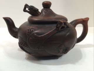 Vintage Chinese Yixing Terracotta Teapot Tea Pot Signed 7”x 4 1/2”dragon Top