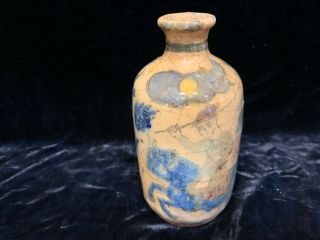 Antique 18thc Pre Qajar Persian Pottery Bottle Vase Warrior On Horseback 6.  25”