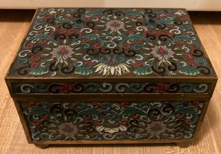 Ornate Old Chinese Cloisonné Enamel Footed Box