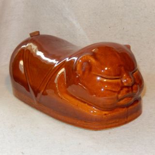 Rare Chinese Figural Cat Stoneware Foot Bed Warmer Pottery Sleeping Porcelain