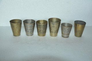 6 Pc Old Brass Handcrafted Inlay Engraved Small Milk/lassi Glasses