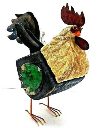 Vintage Metal Wood Resin Rooster Figurine Colorful Chicken Country Farm 8x8 Cute