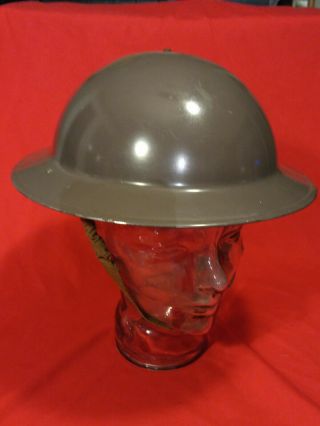 Vintage Ww1 Or 2 Army Steel Helmet Brodie Style With Liner & Chin Strap Painted