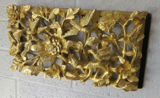 Antique Chinese Wood Carving Panel With Gold Gilt