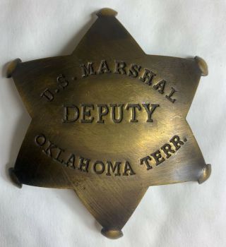 U.  S.  Marshal Deputy Oklahoma Territory Brass Star Old West 3 " Novelty Badge