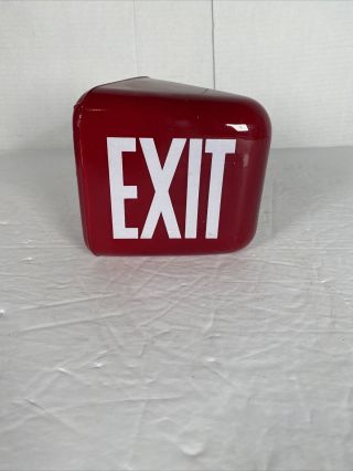 Vintage Ruby Red Light Exit Sign Glass Globe Triangle Wedge Double Sided Light D