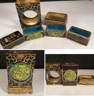 Rare Antique 19thc Chinese Cloisonné Enamel Multi Stacking Tea Caddy Storage Box