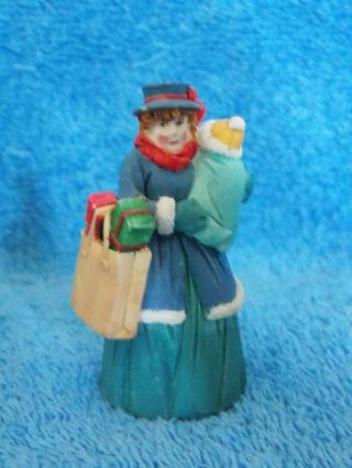 Christmas Victorian Village Woman Carrying Child & Gifts Figurine 2 1/4 " Tall