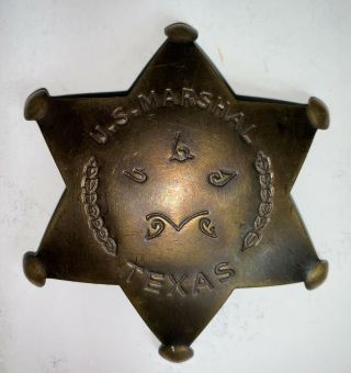 Us Marshal Texas Scrollwork Badge Star Pin Old West 3 " Brass Badge