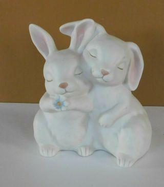Vintage 1990 Homco Bunny Rabbits He Loves Me White Figurine