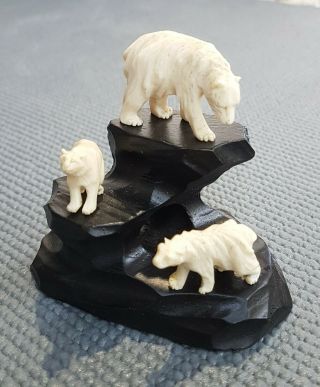 Vintage Three Polar Bears Chinese Carved Bovine Bone