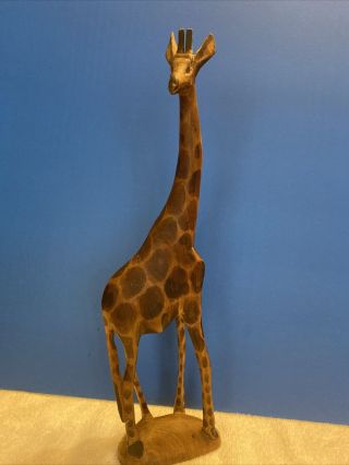 Hand Carved Giraffe 14 Inches Tall Handmade Wooden Carving Made In Kenya