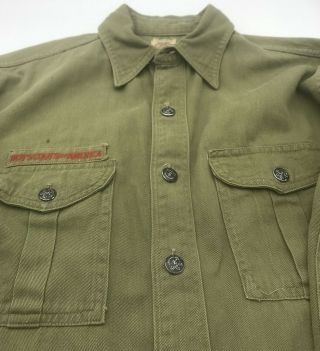 Vintage 1950 ' s Boy Scout Long Sleeve Green Shirt Cotton Metal Buttons 2