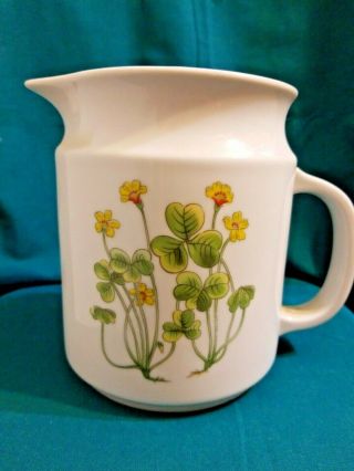 Vintage Ceramic Pottery Water Pitcher Painted Yellow Flowers 6 1/4 " Tall