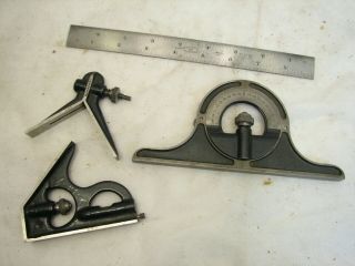 Vintage Brown & Sharpe 4 9 " Combination Machinist Square Protractor Tool Rule