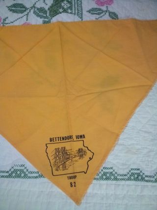 Vintage Boy Scouts Of America Bsa Logo Yellow Scarf Neckerchief Bandana Iowa