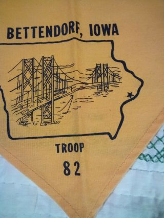 Vintage Boy Scouts of America BSA Logo Yellow Scarf Neckerchief Bandana IOWA 2