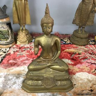 Antique Chinese Thai Gilt Bronze Deity Buddha Seated