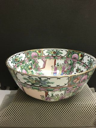 Large Antique Chinese Hand Painted Famille Rose Porcelain Bowl 11.  25”