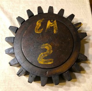 Antique Industrial Wooden Foundry Mold 17 " Lg Vintage Machine Gear Cog Pattern