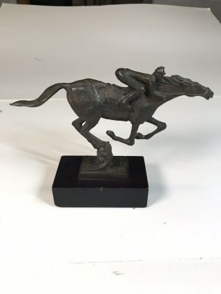 Vintage Jockey On Horse - Bronze Statue - Size: L 7 " X W 2 " X H 5 " Unsigned