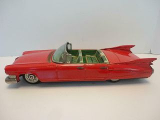 Vintage 1950s Tin Friction Car Red Cadillac Convertable Bandai Japan 11 "