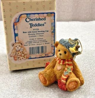 Enesco Cherished Teddies Bear W/stocking Hat Christmas Ornament W/box 1992