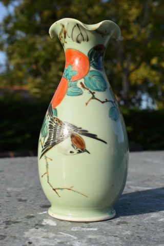 Chinese Green Celadon Pottery Vase Bird and Pomegranate Early 20th Century 3