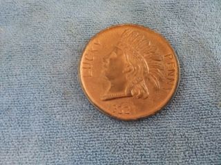 Vintage 1932 Souvenir Lucky Penny Of Ithaca 2 7/8 Inch Indian Head Paperweight