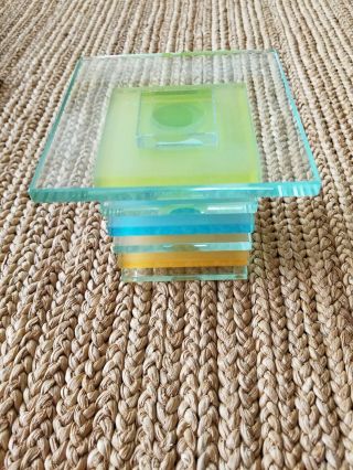 Partylite Pillar Candle Holder Stacked Multi Color Glass Art Deco