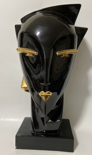 Vintage Lindsey Balkweill Style Mod Art Deco Black Gold Head Bust Sculpture