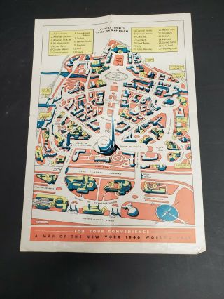 Vintage General Motors Souvenir Map 1940 York World 
