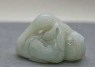 Vintage Chinese White Jade Stone Carving Of A Mandarin Love Ducks