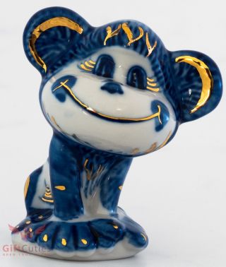 Gzhel Happy Monkey Figurine Handmade Souvenir