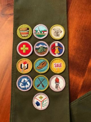 BSA Boy Scout Sash with 13 Merit Badges - EUC 2