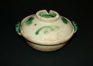 2 Antique Japanese Handpainted Koyama Pottery Stoneware Covered Rice Bowls