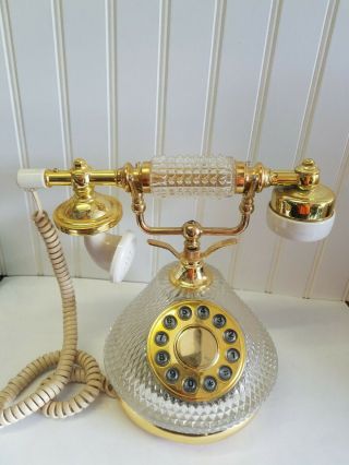 Vintage Hollywood Regency French Style Glass & Brass Tone Telephone -