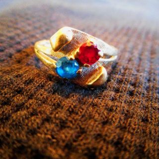 Vintage 14k Yellow Brushed Gold Ring W/ Sapphire & Garnet Stones Size 5 1/2