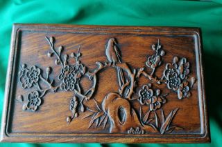 Vintage Oriental Hand Carved Wooden Box