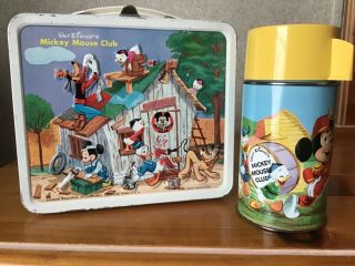 Vintage Walt Disney Mickey Mouse Club Lunchbox And Thermos