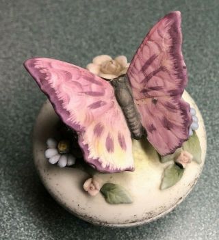 Vintage 3 " Lefton Pink Butterfly Trinket Jewelry Box