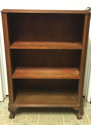Antique Vintage Carved Claw Feet Solid Wood 3 - Tier Bookcase Book Shelves