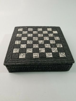 Unique Vintage Mini Hand Carved Stone Chess Mayan Aztec Tile Malachite Chess Set